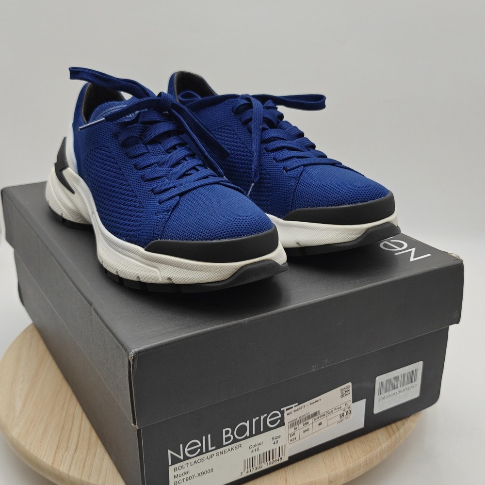Neil Barrett Bolt Lace-Up Shoes Mens Size 7‎ Blue Mesh Sneaker BCT907-X9005